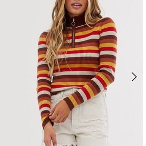 Stripe Knit Zip Up Top